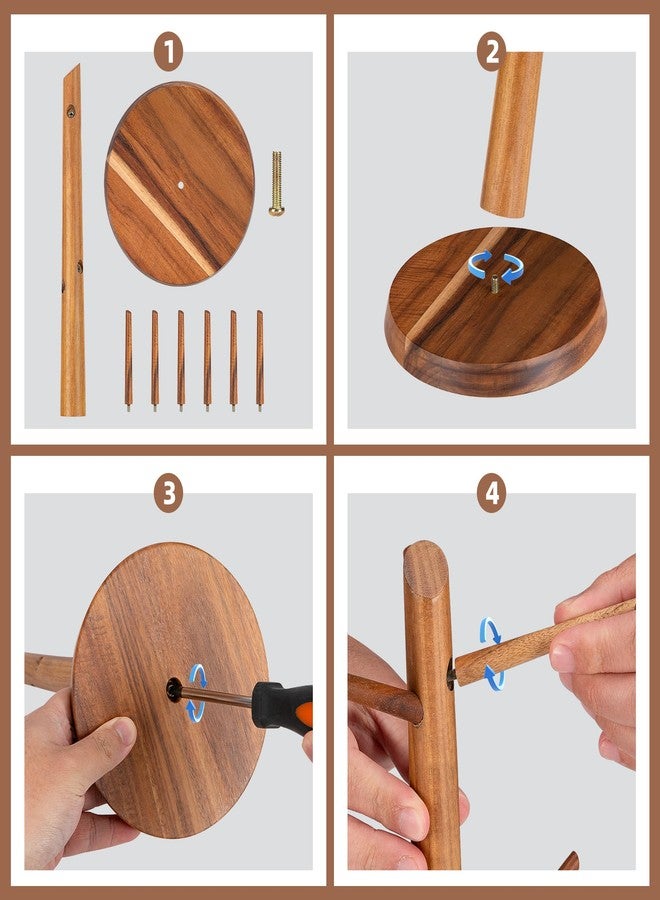 E-ROOM TREND Acacia Wood Mug Holder Tree, 6 Hooks Wooden Mug Organizer for Kitchen Counter & Coffee Bar, Easy to Assemble, Natural Wood Color, Ideal for Small to Medium Mugs - Image 3